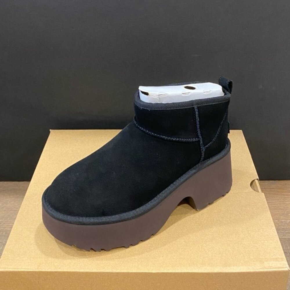 UGG Women's Black Classic Ultra Mini New Heights Ankle Boots Bootie Shoes